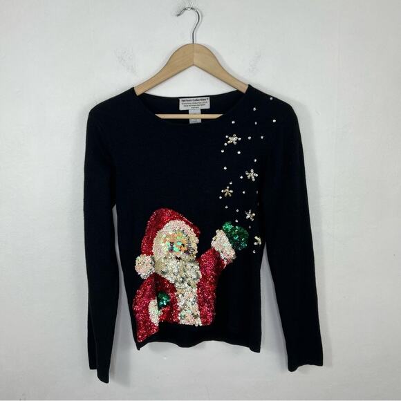 Heirloom Collectibles Vintage Christmas Santa Black Sequin Sweater Size PS - Picture 7 of 7